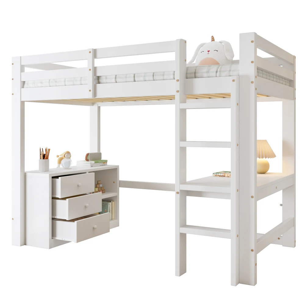 Multifunktionsbett mit Schreibtischschublade und Ablagefach – 4-stufige Leiter aus massivem Kiefernholz + MDF, platzsparendes Teenagerbett 90 x 200 cm – Detail 13
