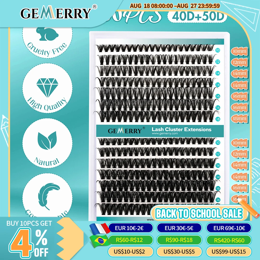 Gemerry Cluster Lashes 280 pcs Individual Lash Extensions 40D/50D/60D/80D/100D Soft&Natural DIY False Eyelash
