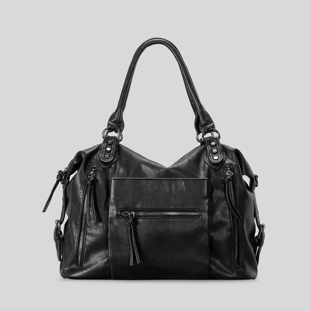 SHELKSBAG Borsa Hobo Vintage in PU Lavato per Donne, con Tasche Multiple con Cerniera, Grande Capacità, Morbida Borsa a Tracolla per Uso Quotidiano