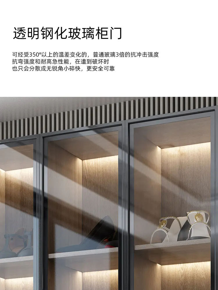 Luxurious glass shoe cabinet Simple modern study floor bookcase Nordic bookshelf combination display cabinet household lockers
