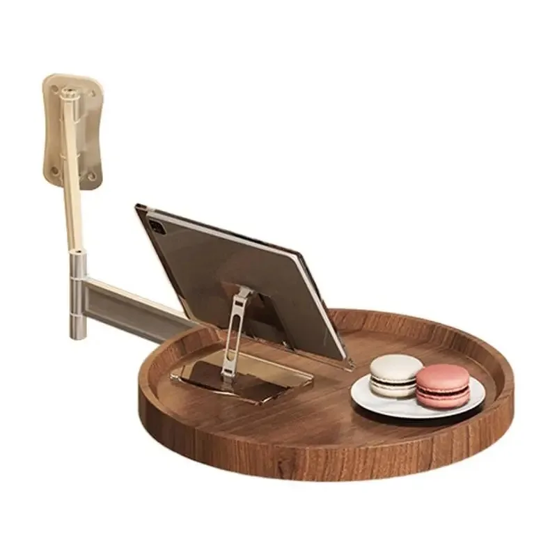 Suspended Small Round Table,Wall-mounted Foldable Side Coffee Table for bedroom/Living room,Adjustable Round Disc/Support Rod