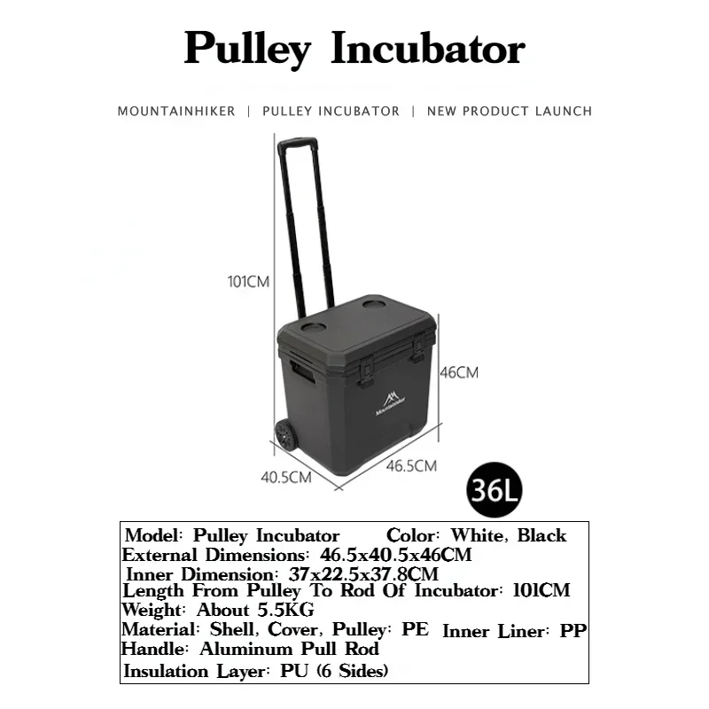 Mountainhiker Caja enfriadora de aislamiento con ruedas de 36 L PP de calidad alimentaria Doble enfriamiento y calentamiento Frescura 48 H para acampar y viajar al aire libre