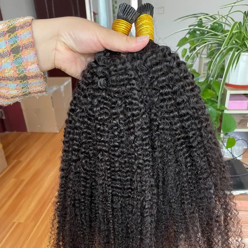 Afro Kinky Curly Human Hair I Tip Bulk For Braiding Mongolian Curly Human Hair Bundles Extensions 100g No Weft For Black Women