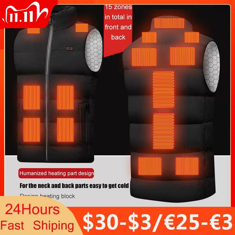 New USB Electric Heated Vest Winter Smart Heating Jackets Men Women Thermal Heat Clothing Plus