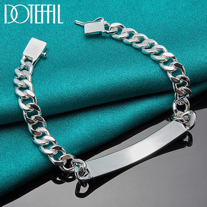 DOTEFFIL 925 Sterling Silver 8mm Smooth Sideways Bracelet For Men Woman Charm Wedding Engagement Party Fashion Jewelry