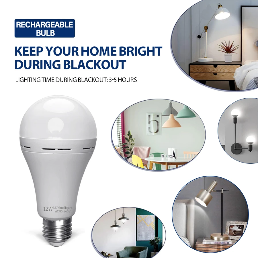 LED 충전식 전구 고휘도 7W 9W 12W 15W 비상용 LED 램프 전구, 야외 캠핑, 가정용 정전, 현관등으로 사용 가능