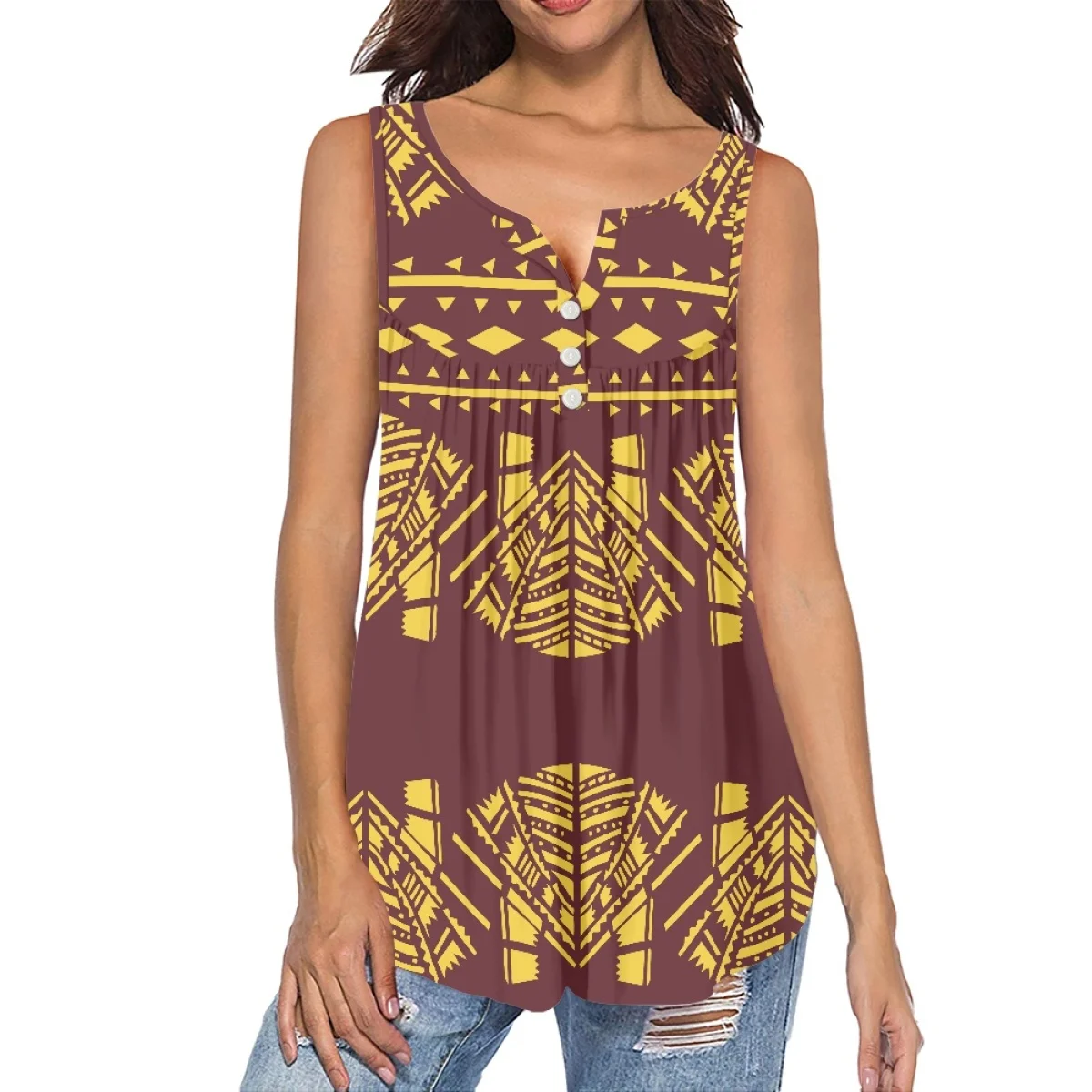 T-Shirt Da Donna A Pieghe Allentate Alla Moda Viola Senza Maniche Alla Moda Da Donna Taglie Forti Alla Moda