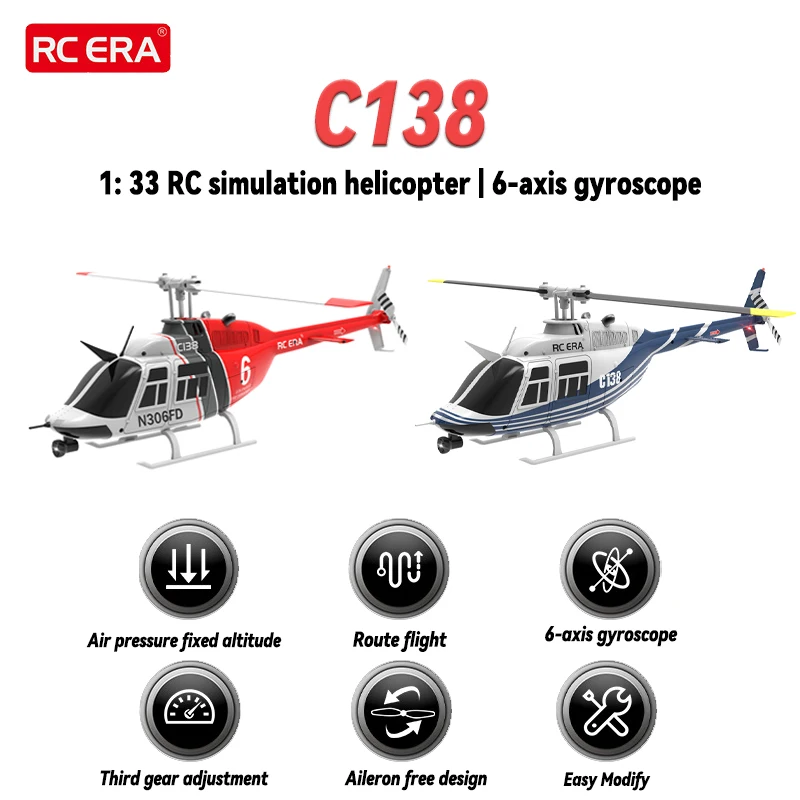 

Радиоуправляемый вертолет ERA C138 1/33 6-канальный, устойчивый к ударам Электрический имитационный колокольчик 206, модель вертолета RHSKY, игрушка для взрослых и детей