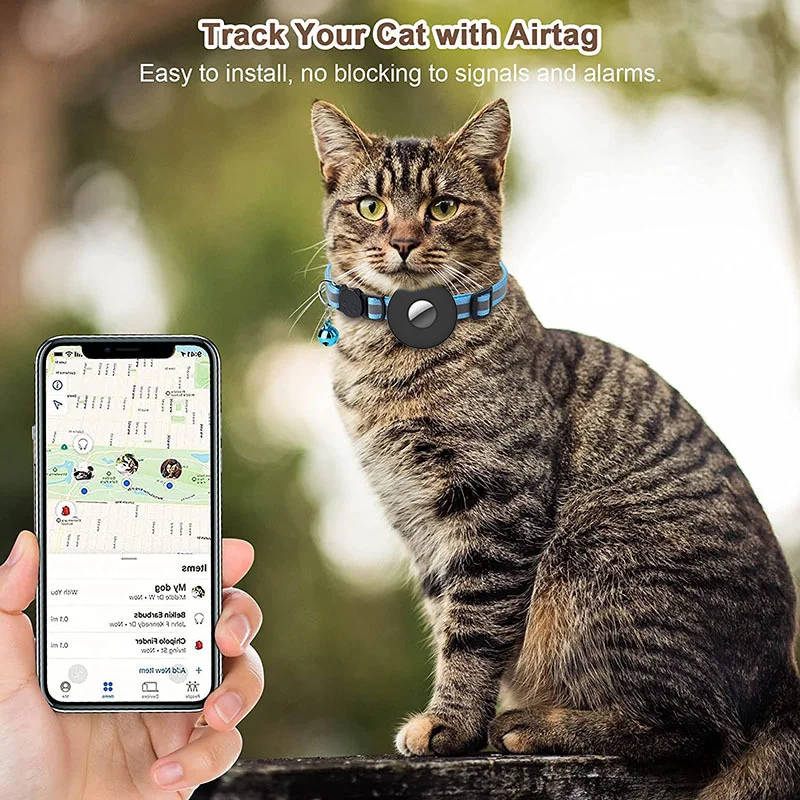 Anti Lost Tracker Anti Lose Tracker Item Locator Anti Lost Locator For Apple Airtags Cover Cat Collar Bell Ring Luminous Nylon Kitten Dog Collar for AirTag GPS Finder Anti Loss Tracker Device
