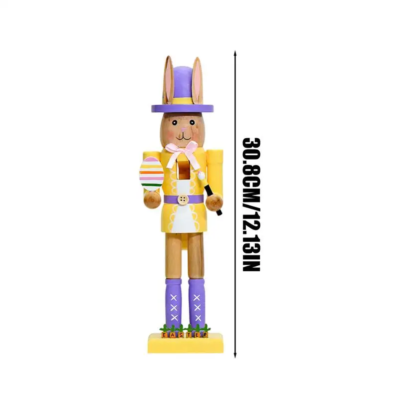 Desk Bunny Nutcracker Statue 12-Inch Wooden Statue Bunny Nutcracker Figure Tabletop Centerpiece Spring Seasonal Decoration