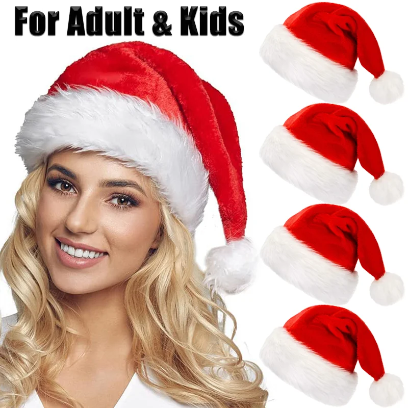 Christmas Plush Hat for Adult Kids Thicken Warm Santa Claus Xmas Hats Cap Merry Christmas New Year Festival Party Decoration