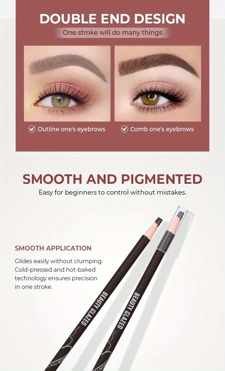 Description Picture 5 of itemBEAUTY GLAZED 4 Colors Eyebrow Pencil With Brushes Long-lasting Waterproof Brow Pencil Formula Double-head Eyebrow Pencil