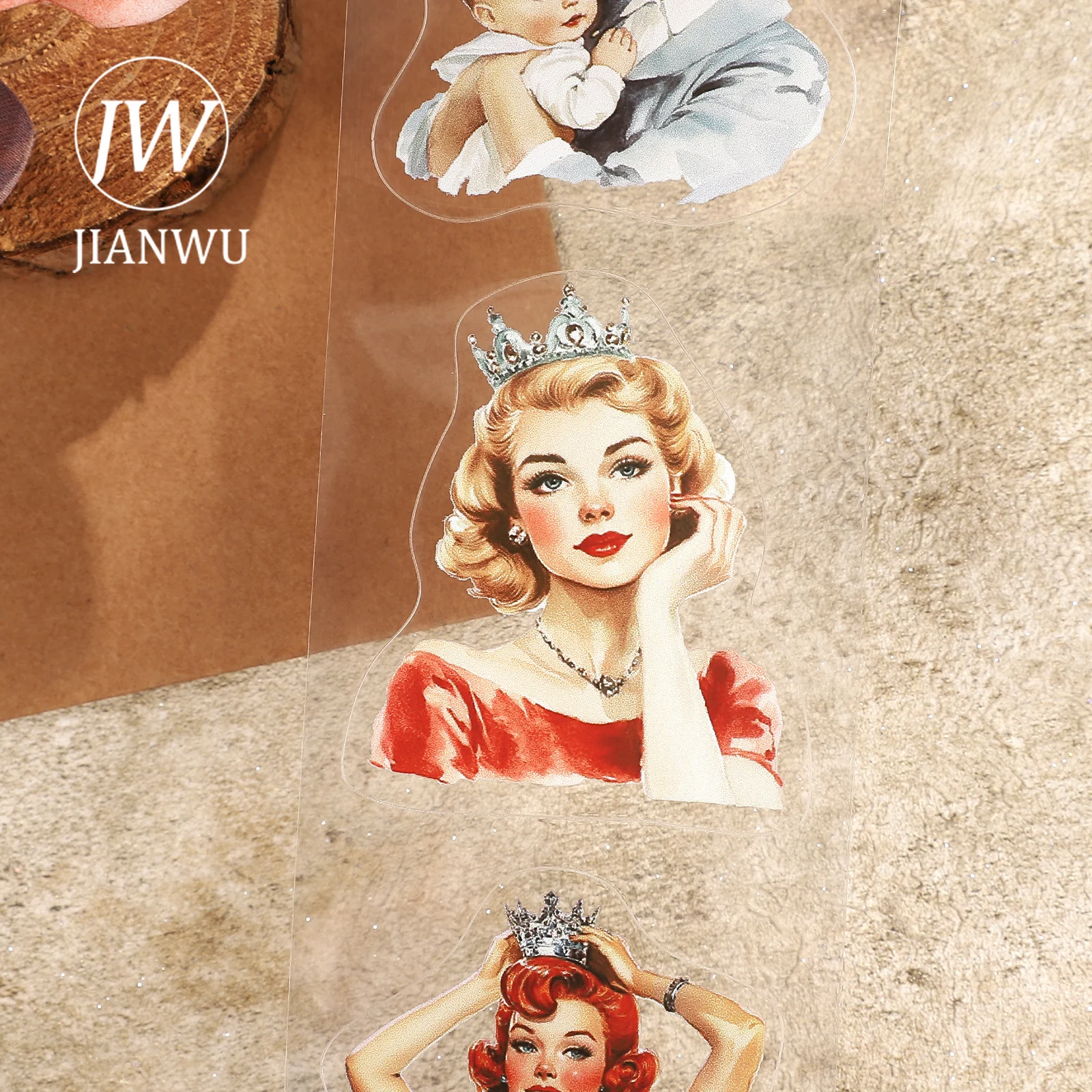 JIANWU 60mm * 200cm 빈티지 주부 캐릭터 풍경 소재 콜라주 스크랩북 PET 테이프 크리 에이 티브 DIY 저널 문구