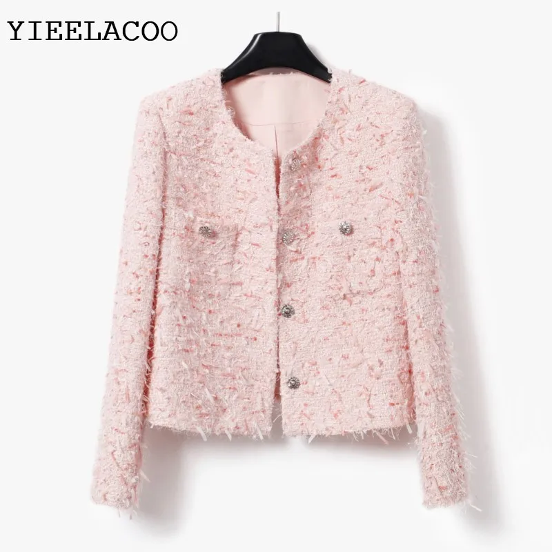 

Women's coarse woolen jacket autumn/winter women's butterfly gauze cherry pink high-end top classic one piece jacket