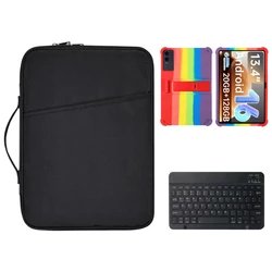 Versatile 3 - in - 1 Tablet Accessory Set: Soft Silicone Kickstand Cover, Bluetooth Keyboard, and Portable Storage Bag for Teclast T65 Plus (Rainbow)