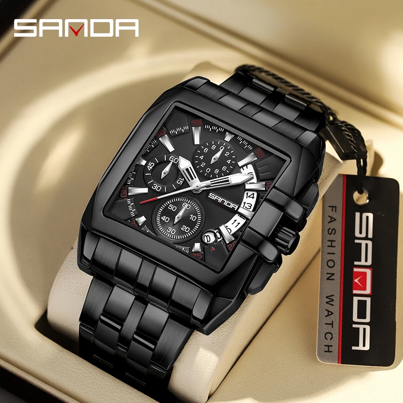SANDA Fashion Men Stainless Steel Watch Luxury Quartz Watch Calendar Luminous Clock Multifunction Mens Business Watches 5302
