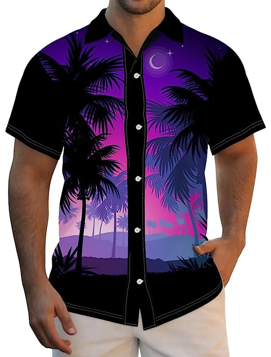 thumbnail image 1 of Camisa de hombre Camisa hawaiana de verano Estampados gráficos Palmera Vuelta hacia abajo Ropa de calle de manga corta con botones Ropa estampada, 1 of 5
