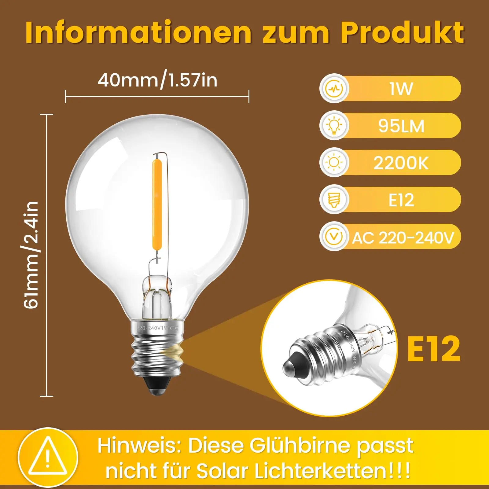 20m 50bulbs Waterproof G40 String Light Glass E12 1W Bulbs Outdoor Garland EU US Plug Connectable Christmas Garden Decoration