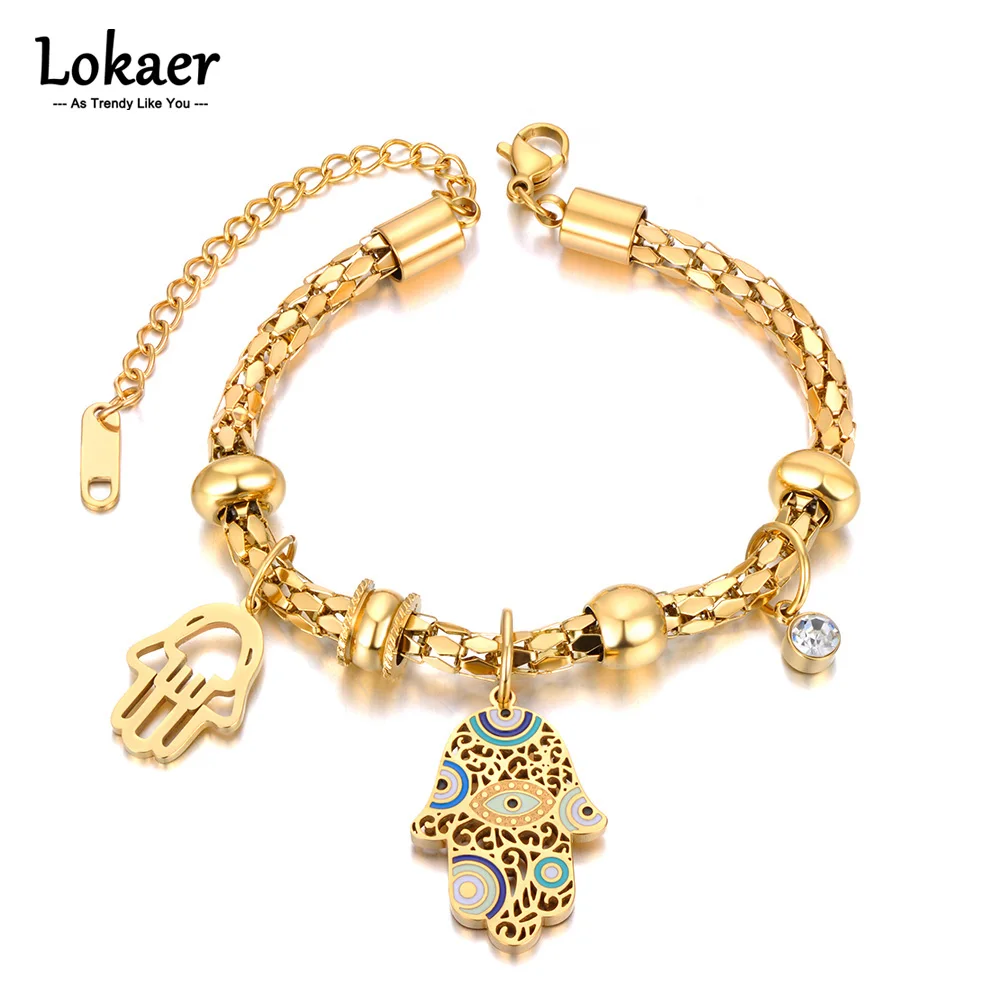 316L Stainless Steel Fatima Hand Charm Bangle Bracelet for Women B23088
