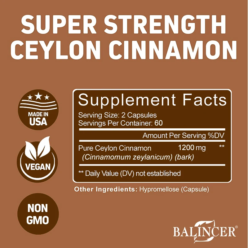 Ceylon Cinnamon Capsules Supports Healthy Blood Sugar Levels Blood Circulation and Joint Mobility Maintains Metabolism