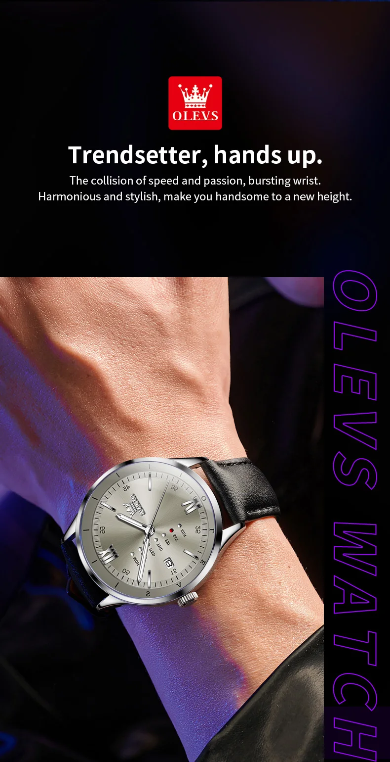OLEVS 2931 Men Watch Fashion Simple Leather Waterproof Luminous Calendar Chronograph Luxury Brand Sports Quartz Men Watch Reloj