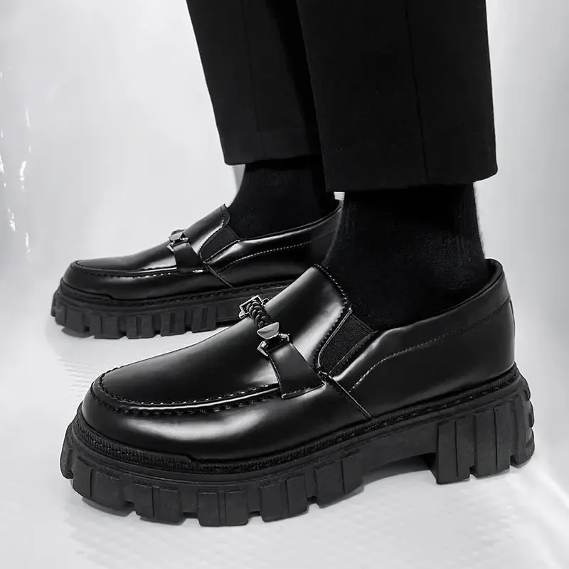Platform Men's Leather Loafers leather shoes Dress Business Formal Thick Sole Trend Fashion