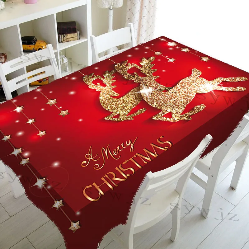Rectangular Tablecloth Christmas Elk Print Kitchen Rectangle Tablecloth Party Decoration Waterproof Home Gathering Wedding Decor