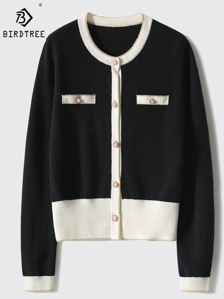 

Birdtree 90% Wool 10% Cashmere Cardigan Sweater Round Neck Solid Color Elegant Gentle Comfortable Soft Knit Woman New T30647QD