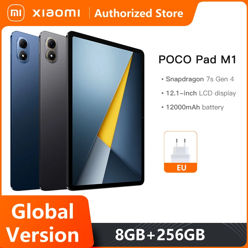 גרסה גלובלית POCO Pad M1 סנאפדרגון 7s דור 4 טאבלט מצלמה 8MP תצוגה 120Hz 12.1 אינץ' 2.5k צלולה כקריסטל טעינה מהירה 33W
