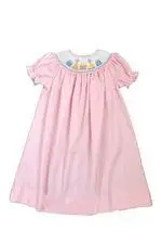 

smocked happy birthday gift hat pink short-sleeved dress
