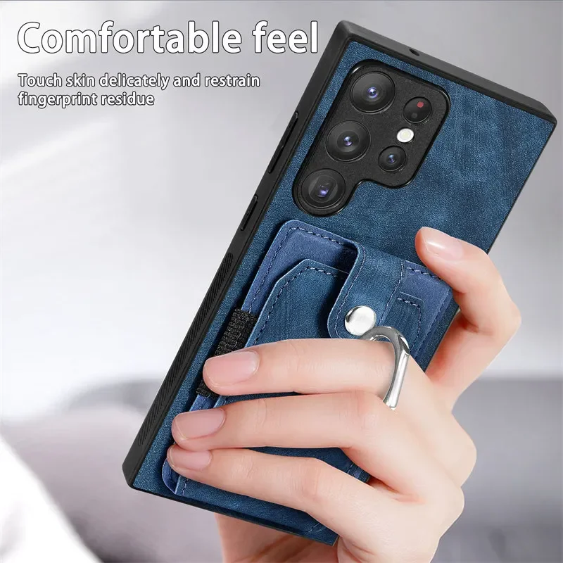 Leather Phone Case with Magnetic Car Holder and Wallet Card Back Cover