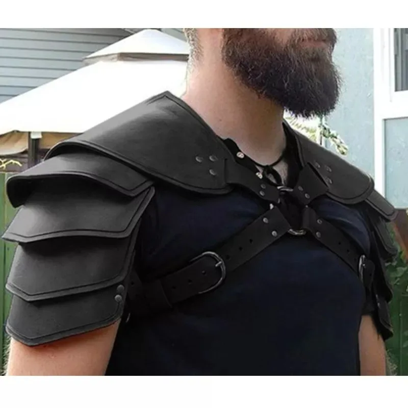 Cavaliere vichingo medievale Armatura per spalle in pelle PU Spallacci Gladiatore romano Guerriero Samurai Costume cosplay Spaulders LARP Puntelli - immagine 5