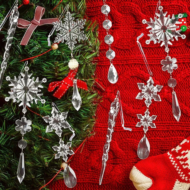 Christmas Tree Decorations Christmas Snowflake Pendant Acrylic Transparent Snowflake Ice Crystal Shape Hanging Drop Xmas Gifts crystal pendant
