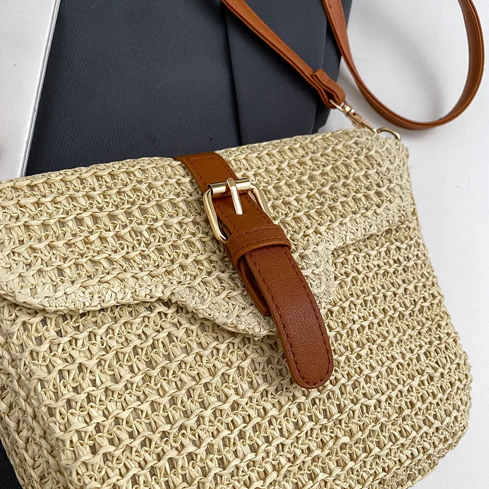 Women Straw Woven Messenger Bag Summer Handmade Paper Rope