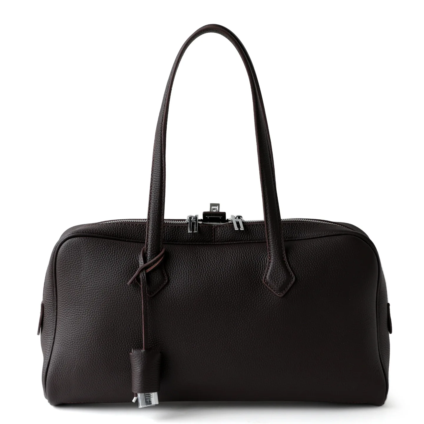 Top Layer Cowhide Leather Boston Bowling Bag Large Capacity Women's Tote Genuine Leather Underarm Bag Urban Minimalist Style