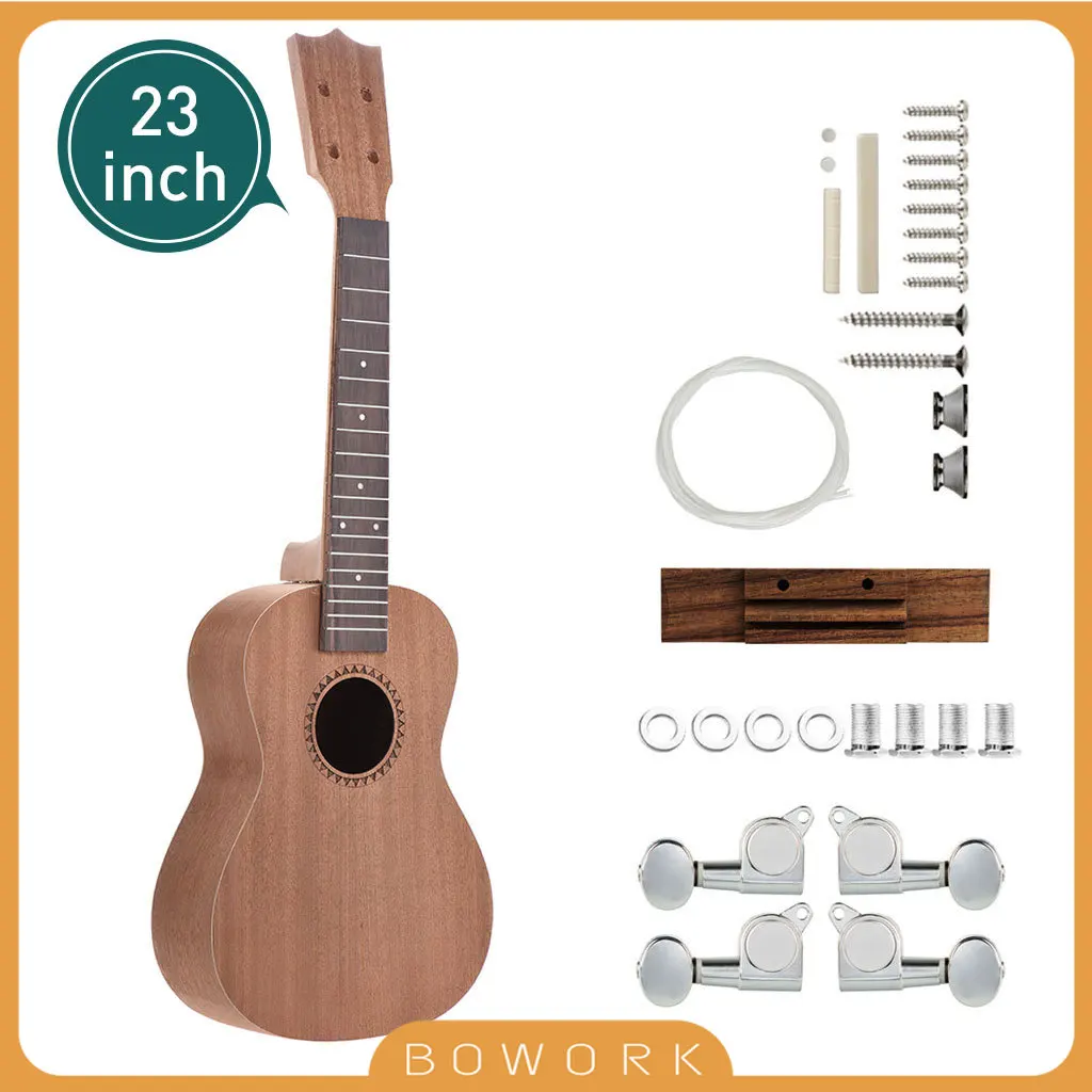 23 26 Inch DIY Ukulele Kit Sapele Wood Body Rosewood Fingerboard W/Tuning Pegs String Bridge Nut Hawaii Guitar Accessories SET ukulele set diy crafts kit