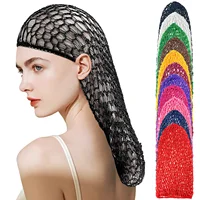 Fashion Women Crochet Hair Snood With Elastic Edge Long Hair Net Mesh Sleeping Nightcap Turban Headwear Hair Net 1