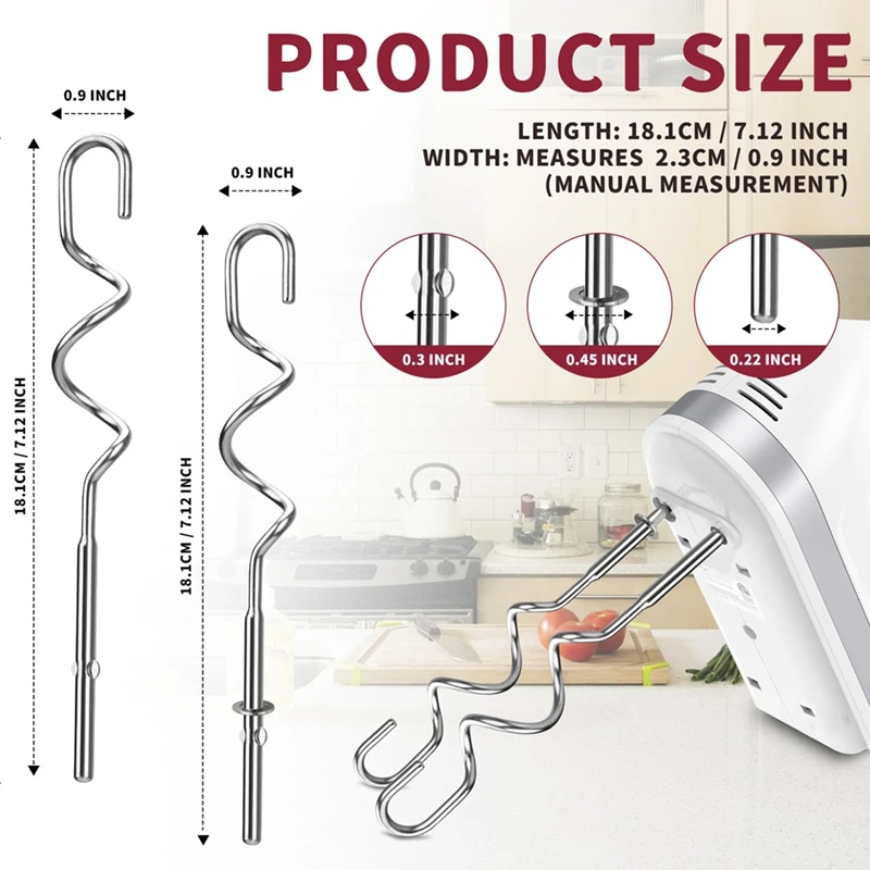 Dough Hook for Hand Mixer Replacement for Kitchenaid Hand Mixer Dough Hooks KHM512 Stainless Steel Hooks