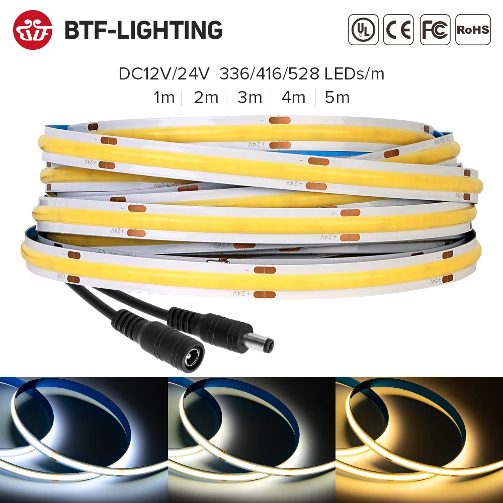  FCOB LED Strip Light 336 416 528 LED High Density Flexible FOB COB Led Light RA90 Warm Nature Cool White Linear Dimmable 12V 24V 