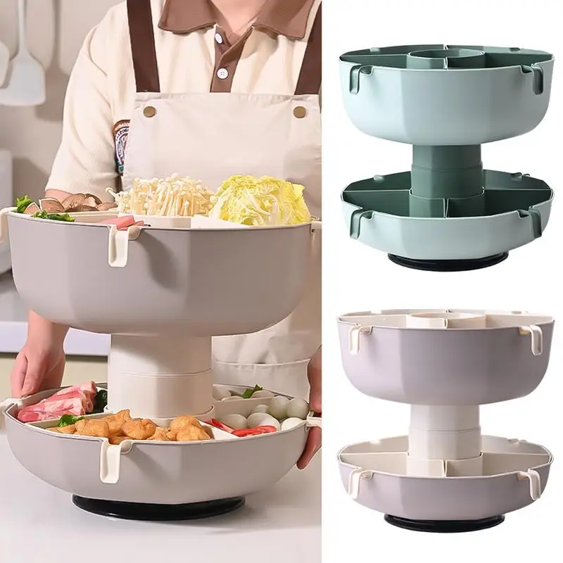 

Rotating Vegetables Fruit Drain Basket Rice Washing Kitchen Sink Strainer Compartments 2 Tier Food Drainage Storage Organizer