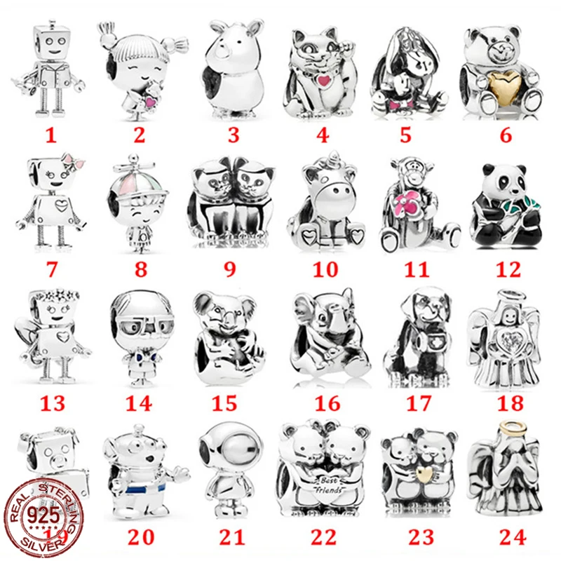 925 Sterling Silver Jewelry Robot Girl Bracelet Pandora Boy Charm