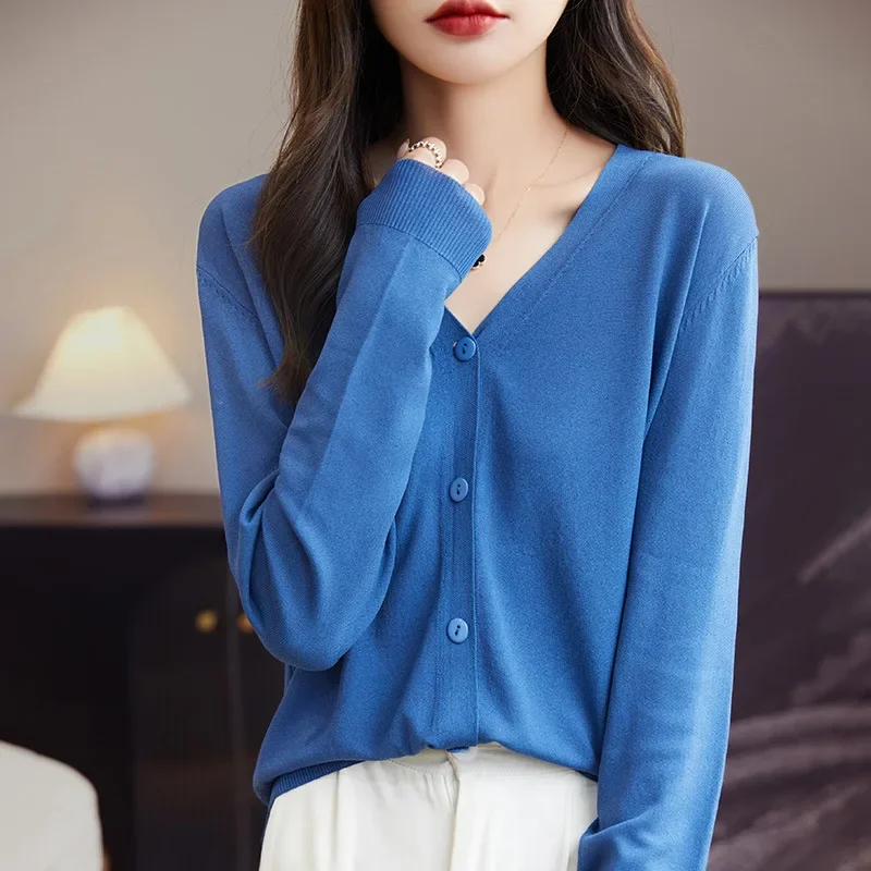 여성용 캐주얼 가디건, 루즈한 V넥 스웨터, 하이 스트레치 싱글 브레스트 가디건, 한국 패션 니트 가디건, 용수철 여름