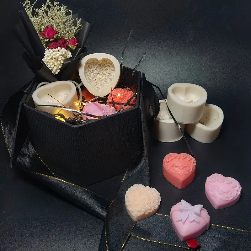 Silicone Mold Silicone Soap Mold Love Heart Rose Chocolate Mold Candle Polymer Clay Handicraft DIY Soap Base Gift for Girl