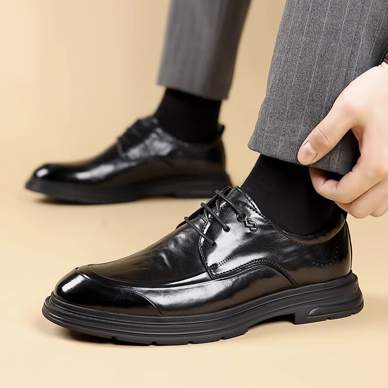 

High Quality New Men's Business British Casual Leather Shoes Fashionable Korean Version Comfortable Lace Up Small Leather Shoes