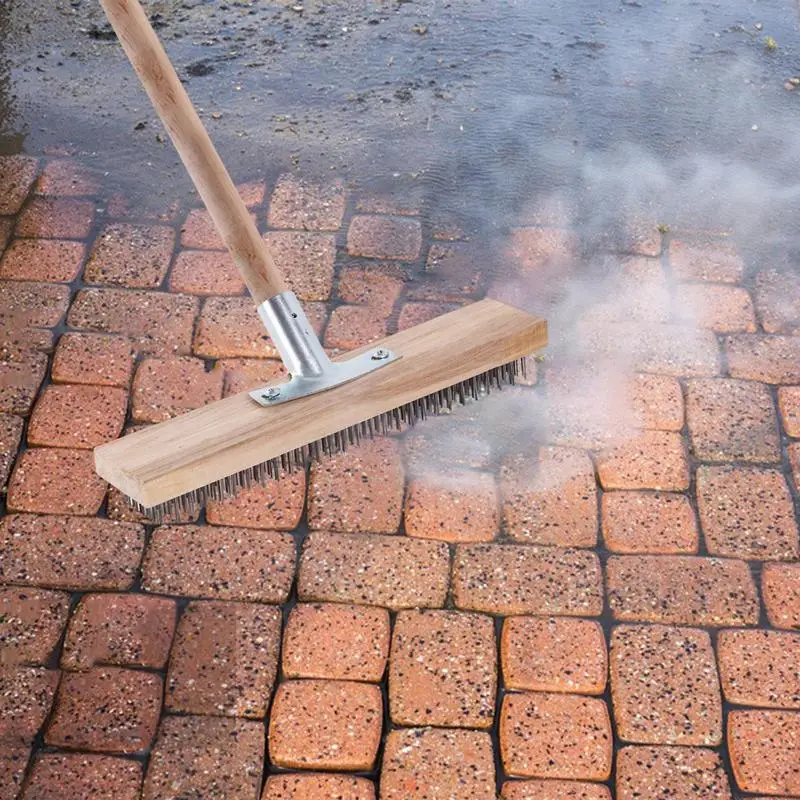 Wire Broom Brush Sweeping Floor Garden Moss Cleaner Scrubber Steel Scrub Brush Widened Rustproof Weed Moss Metal Broom Portable