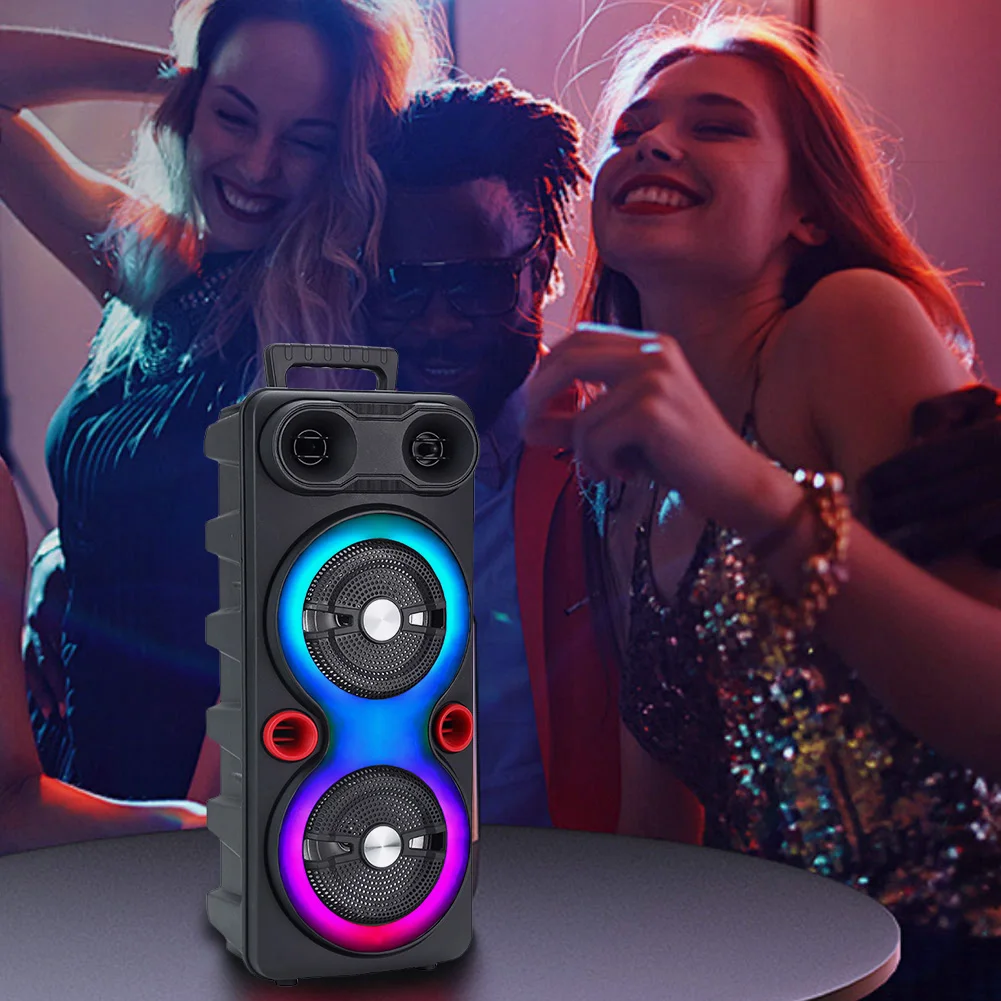 Dual Subwoofer Speakers Bluetooth-Compatible 5.0 6.5 Inch Stereo Subwoofer LED AUX Karaoke Machine Heavy Bass DJ System