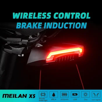 Meilan X5 Wireless Bike Luce posteriore per bicicletta Lampada posteriore laser Freno intelligente Accessori per ciclismo ricaricabili tramite USB Turno remoto Led