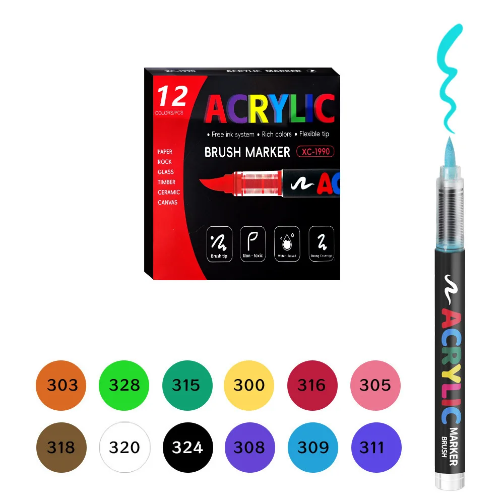 12-48 색상 아크릴 페인트 펜 마커 브러시 팁 페인트 마커 바위 그림 나무 캔버스 스톤, 크리스마스 선물 DIY 공예