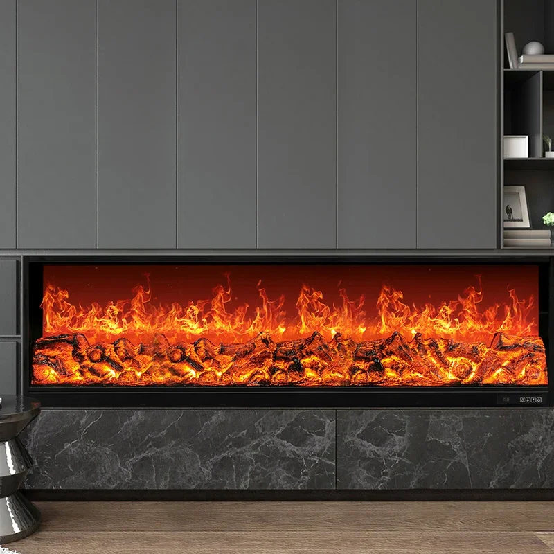Fireplace Indoor 2D Real Flame Decorative Electric Fireplace Wall Mounted Electric Glass Modern Wood Charcoal TvStand