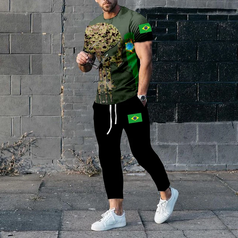 Brazil T Shirt Trousers Sports Suit Men Summer Fashion Tracksuits 2 Piece Sets 3D Printed Man Clothing Short Sleeve Casual Pants